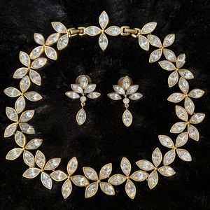 Beautiful Vintage Monet Crystal and Gold finish earrings and necklace set.